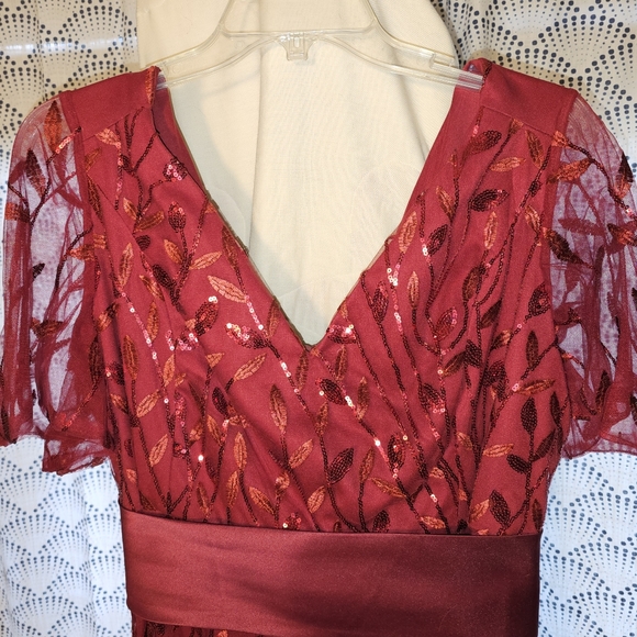 Burgandy Formal Dress With Satin Sash - Picture 2 of 5